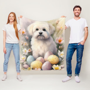 Coton De Tulear with Easter Eggs Holiday Fleece Blanket