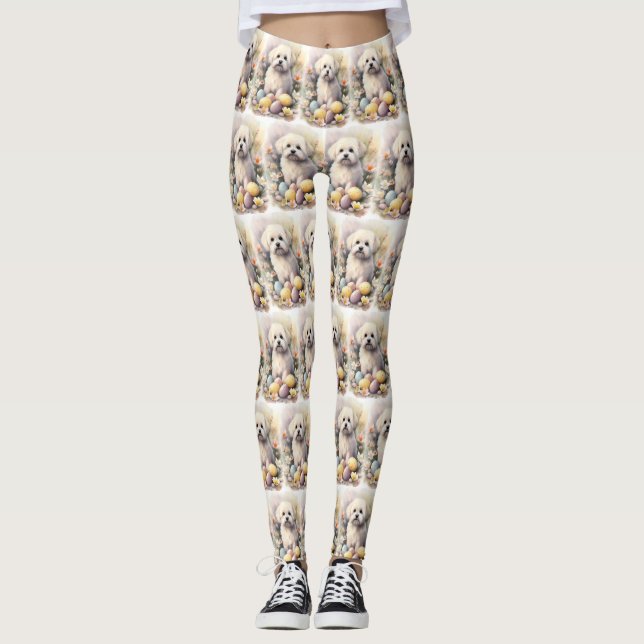 Coton De Tulear with Easter Eggs Holiday Leggings (Front)