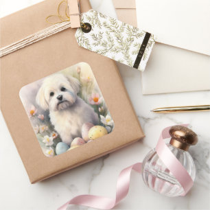 Coton De Tulear with Easter Eggs Holiday Square Sticker