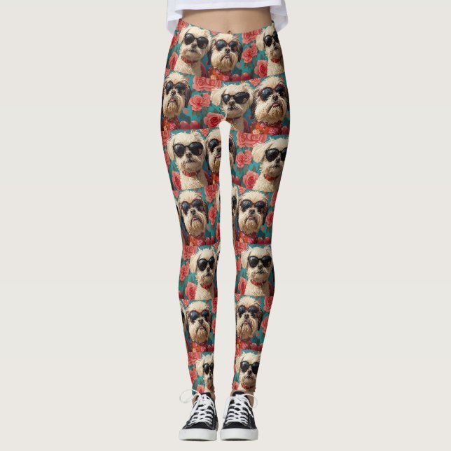Coton De Tulear With Heart Roses Valentine's Day Leggings (Front)