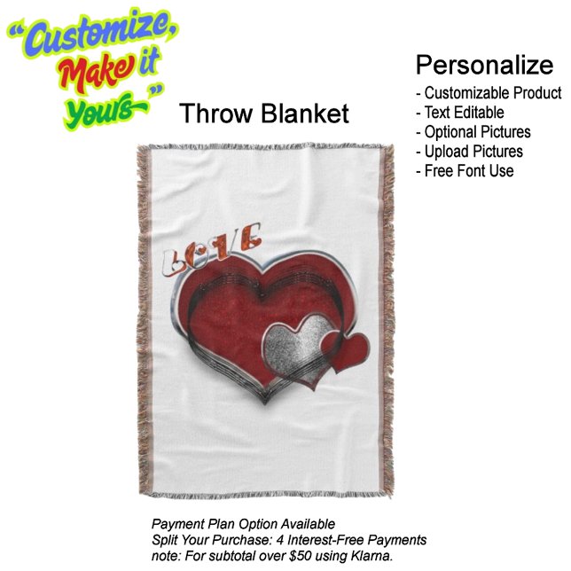 Coton magique Coeur Jetez la couverture Version 2 (Heart Magic Love Red Silver with White Background Throw Blanket.)