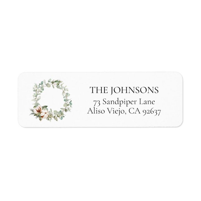 Coton Winter Greenery Wreath Return Adresse Label (Devant)