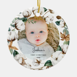 Coton Wreath Baby 1er ornement photo de Noël
