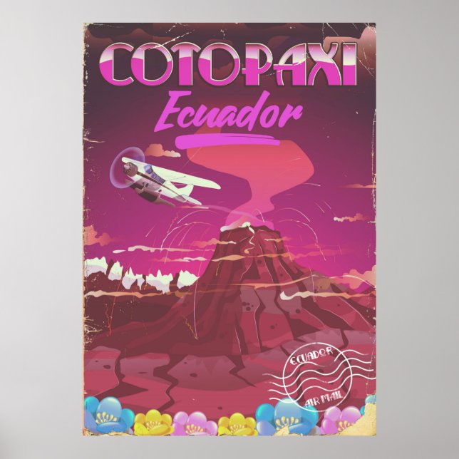 Cotopaxi, Equateur AIR MAIL affiche voyage (Devant)