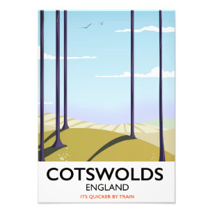 Cotswolds landscape railway travel poster