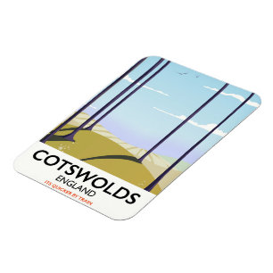 Cotswolds landscape railway travel poster magnet