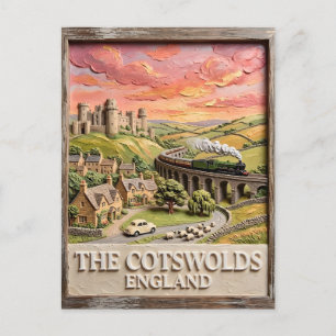Cotswolds Steam Train Castle Countryside England Postcard
