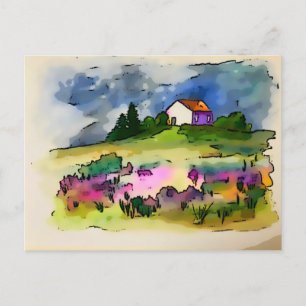 Cottage and wild flowers English countyside Postcard