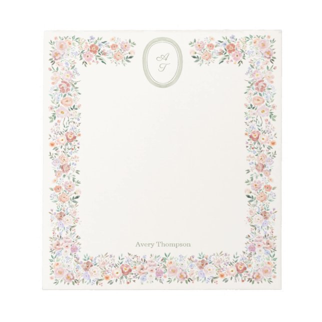 Cottage Bloom Monogram Notepad (Front)