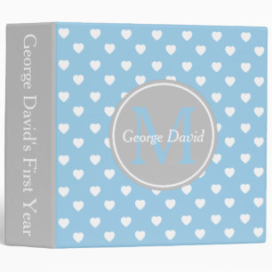 Cottage Blue and Ash Grey Heart Monogram Scrapbook Binder