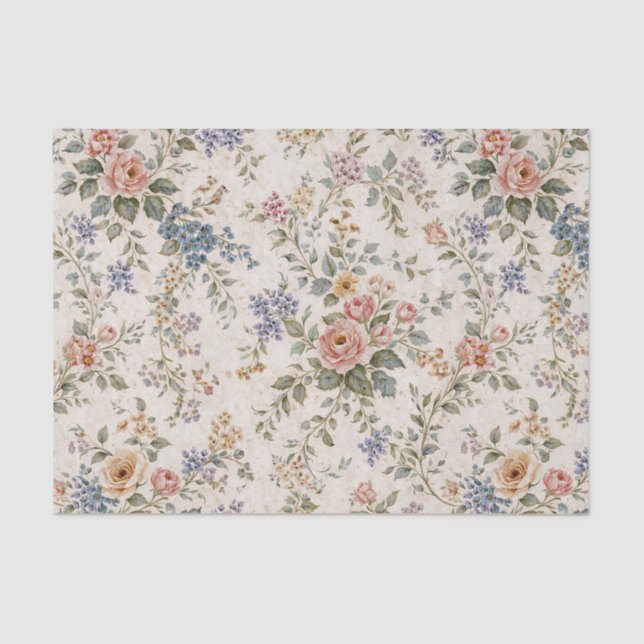 Cottage Blush Blue Floral Pattern Tissue Paper (Front)
