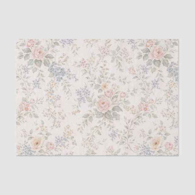 Cottage Blush Blue Floral Pattern Tissue Paper (Front)