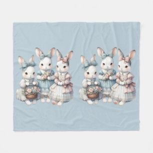 Cottage Bunny Sisters Watercolor Illustration Fleece Blanket