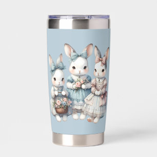 Cottage Bunny Sisters Watercolor Illustration Insulated Tumbler