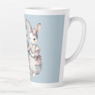 Cottage Bunny Sisters Watercolor Illustration Latte Mug