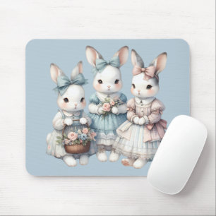 Cottage Bunny Sisters Watercolor Illustration Mouse Pad