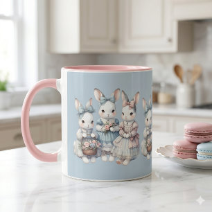 Cottage Bunny Sisters Watercolor Illustration Mug