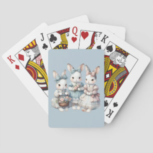 Cottage Bunny Sisters Watercolor Illustration Playing Cards