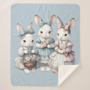 Cottage Bunny Sisters Watercolor Illustration Sherpa Blanket