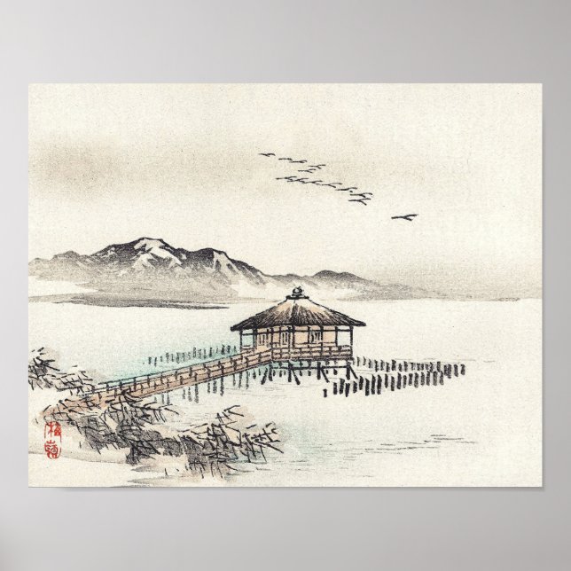 Cottage by the sea by Kōno Bairei Poster (Front)
