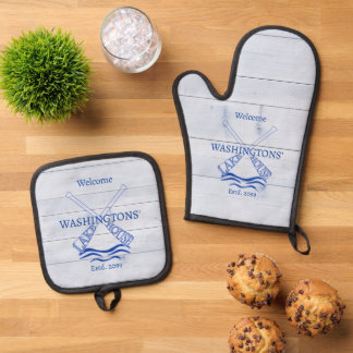 Cottage Cabin Lake House Oven Mitt & Pot Holder Set