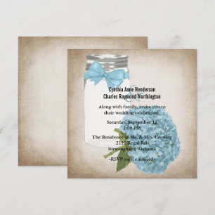 Cottage Chic Hydrangea and Mason Jar Wedding Invitation