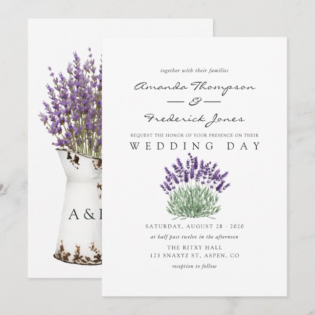 Cottage Chic Lavender Wedding Invitation (Front/Back)