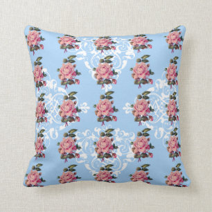 Cottage Chic Pale Blue with Roses Pillow