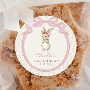 Cottage Chic Pink Bow Bunny Birthday Sticker