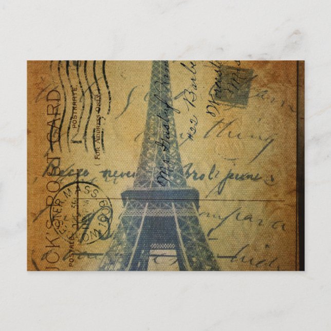 Cottage Chic Scripts Vintage Paris Eiffel Tower Postcard (Front)