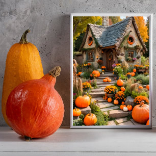Cottage citrouille Automne Halloween Poster murale