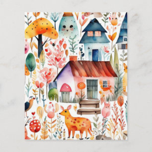 Cottage core floral countryside animals houses
