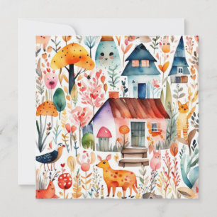 Cottage core floral countryside animals houses