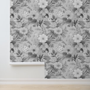 Cottage Core Floral Poppies Grayscale Wallpaper