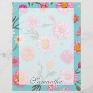 Cottage core floral white daisies pink flowers letterhead