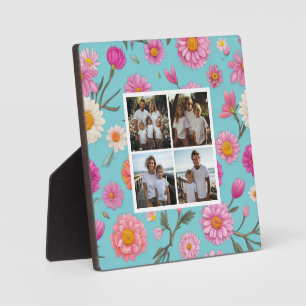 Cottage core floral white daisy pink flowers photo plaque