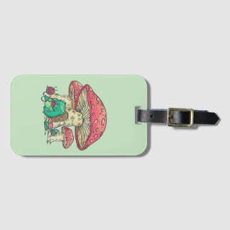 Cottage Core Frog Knitting under Mushroom Luggage Tag