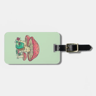 Cottage Core Frog Knitting under Mushroom Luggage Tag