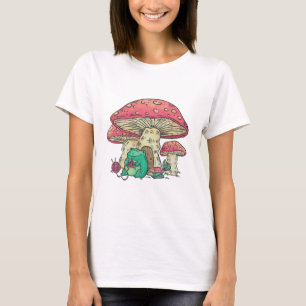 Cottage Core Frog Knitting under Mushroom T-Shirt