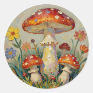  Cottage Core Mushrooms and Flowers Classic Round Sticker