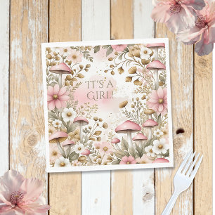 Cottage Core Mushrooms and Flowers   It's a Girl Napkin