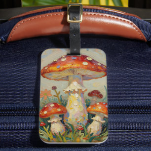 Cottage Core Mushrooms and Flowers Luggage Tag