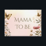 Cottage Core Mushrooms and Flowers | Mama<br><div class="desc">A pretty pink and gold cottage core flowers,  butterflies and mushrooms  Mommy to be baby shower button.</div>