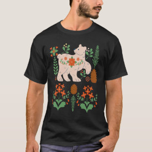 Cottage Core Nordic Winter Bear Pinecone and Natur T-Shirt