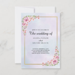 Cottage Core Pink Floral Wedding Invitation