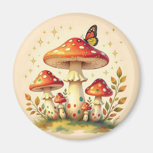 Cottage Core Vintage Mushrooms and Butterfly Magnet