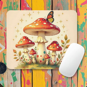 Cottage Core Vintage Mushrooms and Butterfly Mouse Pad