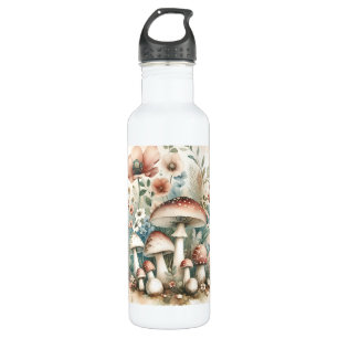 Cottage Core   Vintage Mushrooms and Flowers  710 Ml Water Bottle
