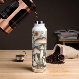 Cottage Core   Vintage Mushrooms and Flowers  Water Bottle
