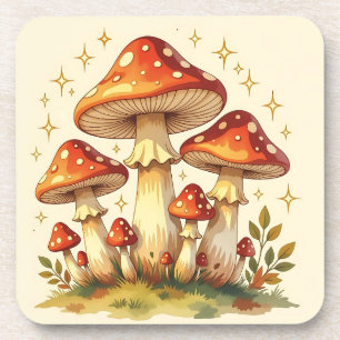 Cottage Core Vintage Mushrooms Art Coaster